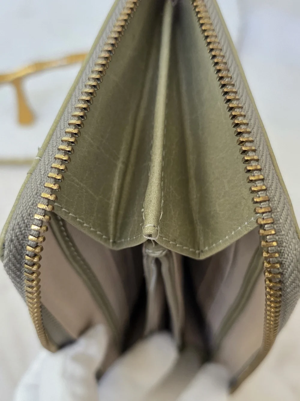 Margot New York Gabby Large Leather Zip Around Wallet Wristlet in Sage Green